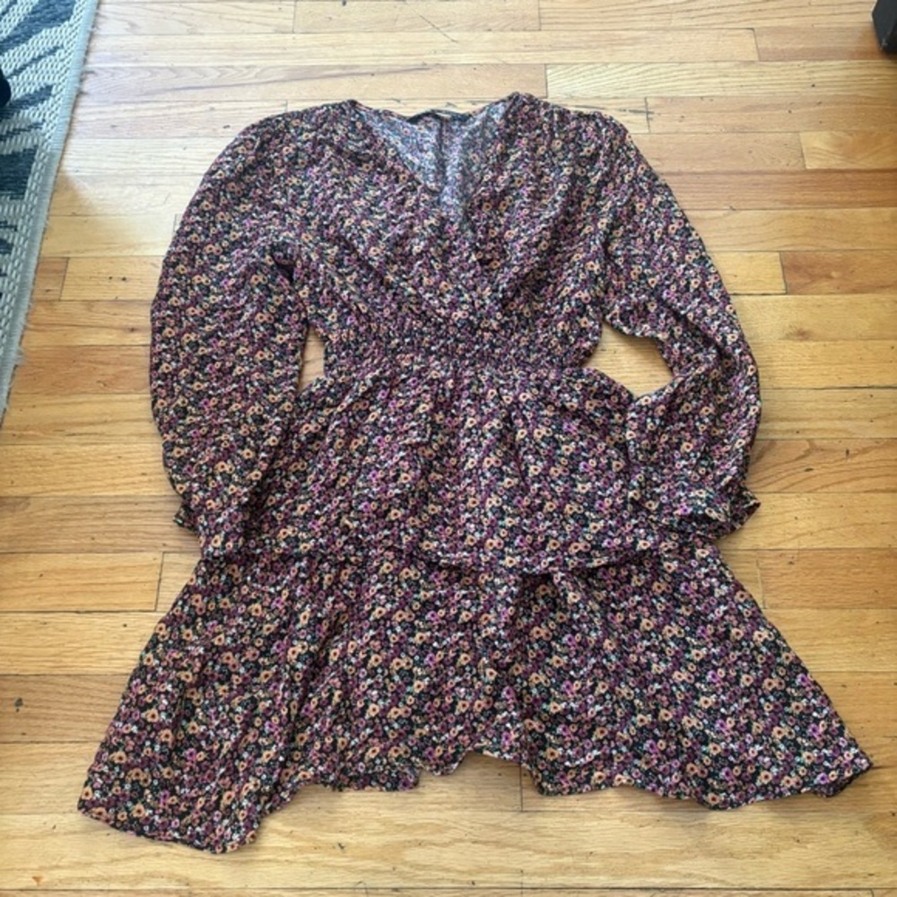 Zara Long Sleeve Floral Mini Dress Size Small